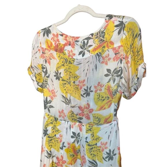 Free People Part Time Lover Floral Tie Front Mini Dress Sz 4 yellow gray - Picture 7 of 10